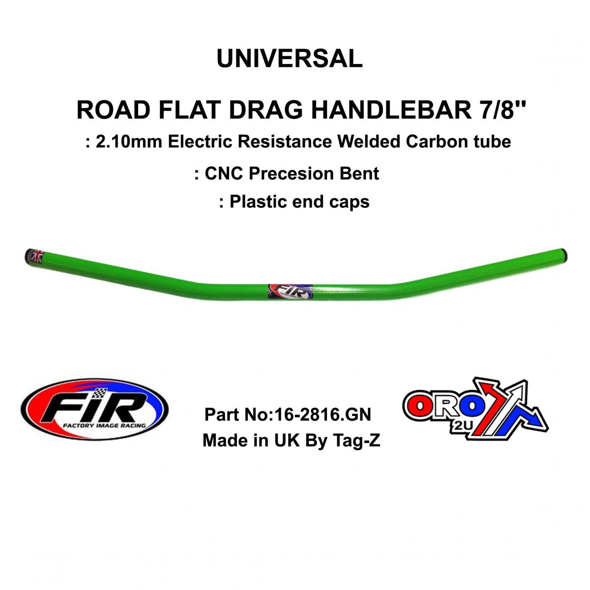 ROAD FLAT DRAG HANDLEBAR 7/8'', STREET SPORTS UNIVERSAL GREEN, REN REF : 658-02