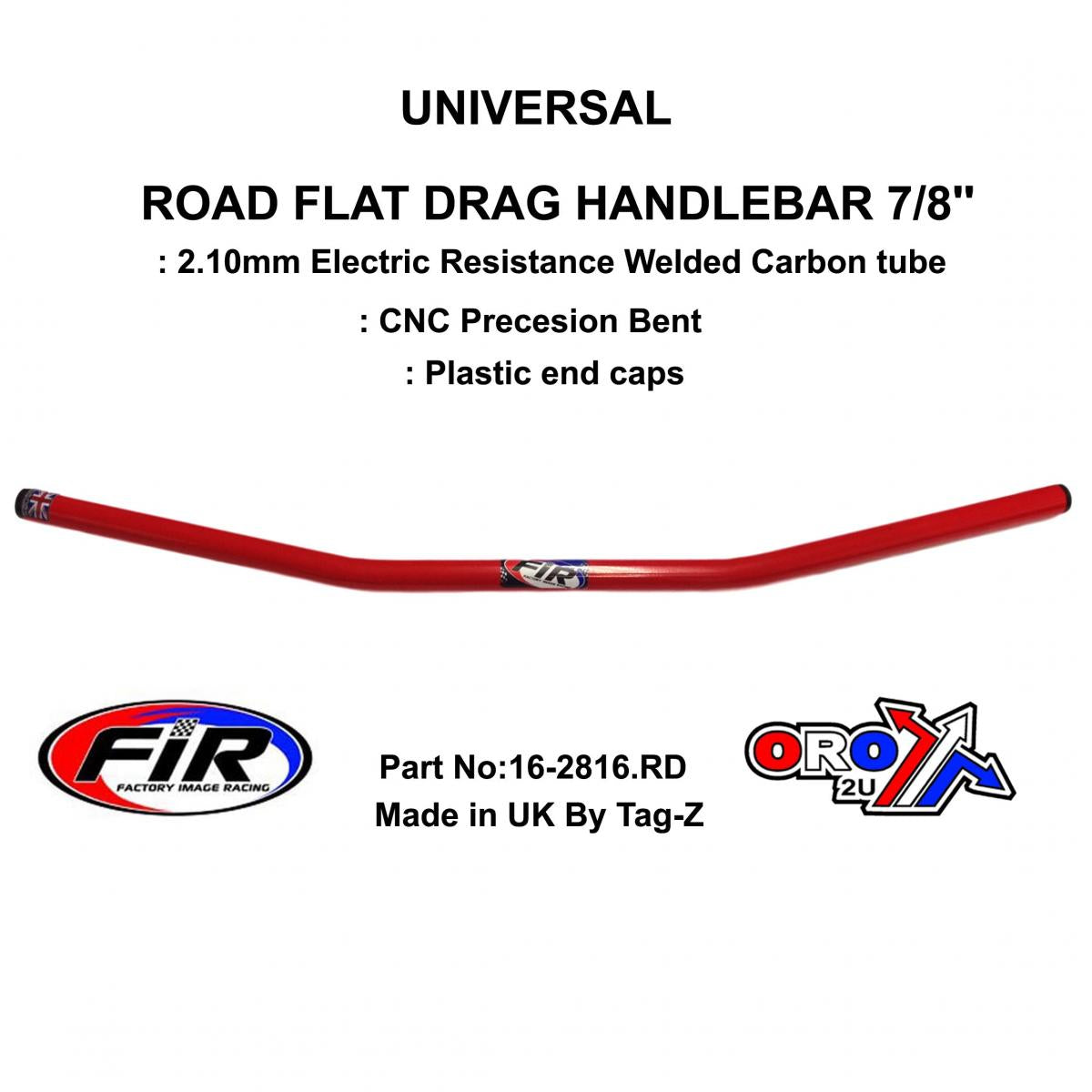ROAD FLAT DRAG HANDLEBAR 7/8'', STREET SPORTS UNIVERSAL RED, REN REF : 658-02