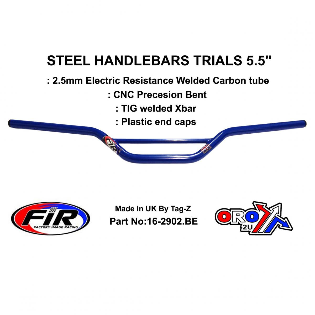 STEEL HANDLEBARS TRIALS 5.5'',  / BLUE 22mm 7/8, REF 48-735 / 735-01
