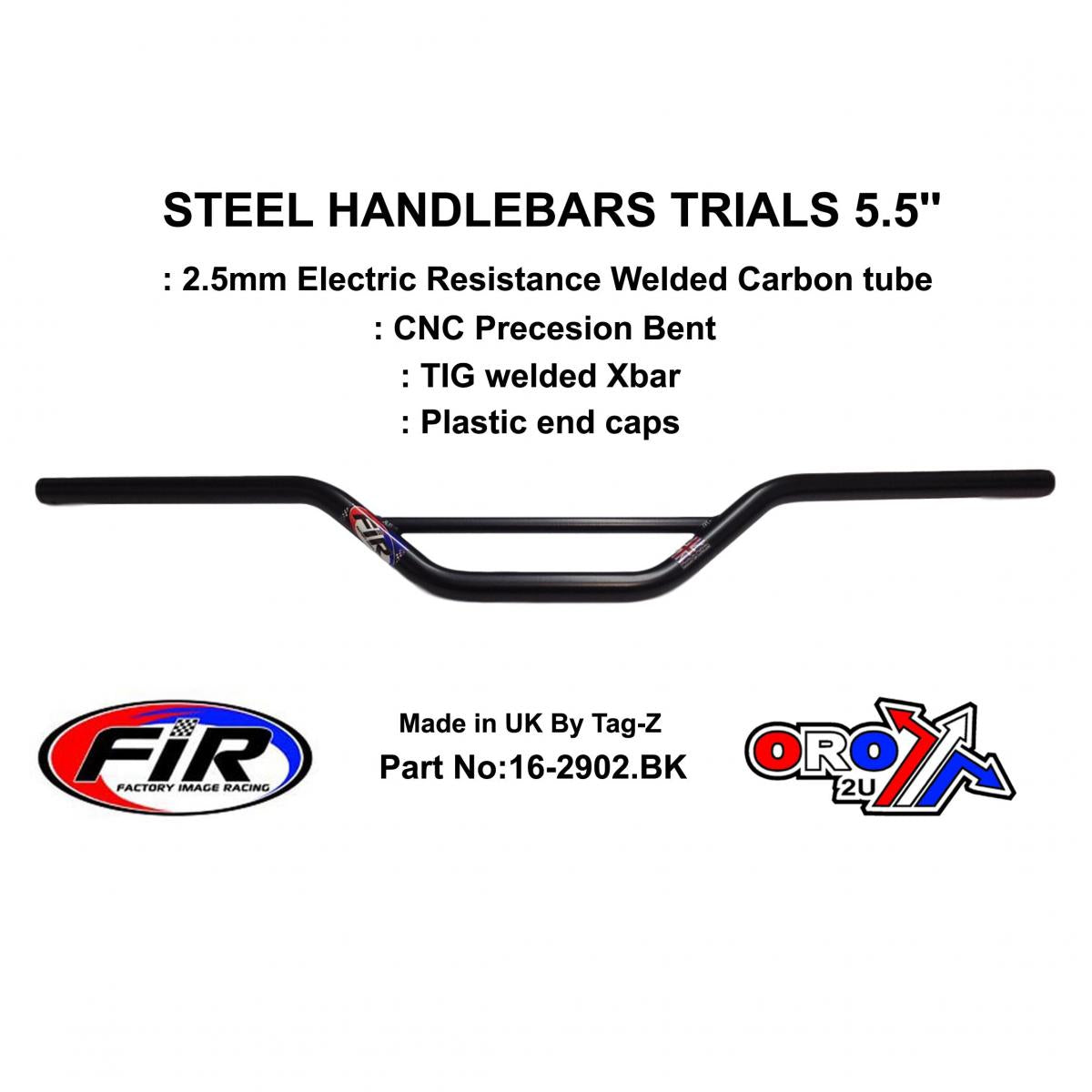 STEEL HANDLEBARS TRIALS 5.5'',  / MAT BCK 22mm 7/8, REF 48-735 / 735-01
