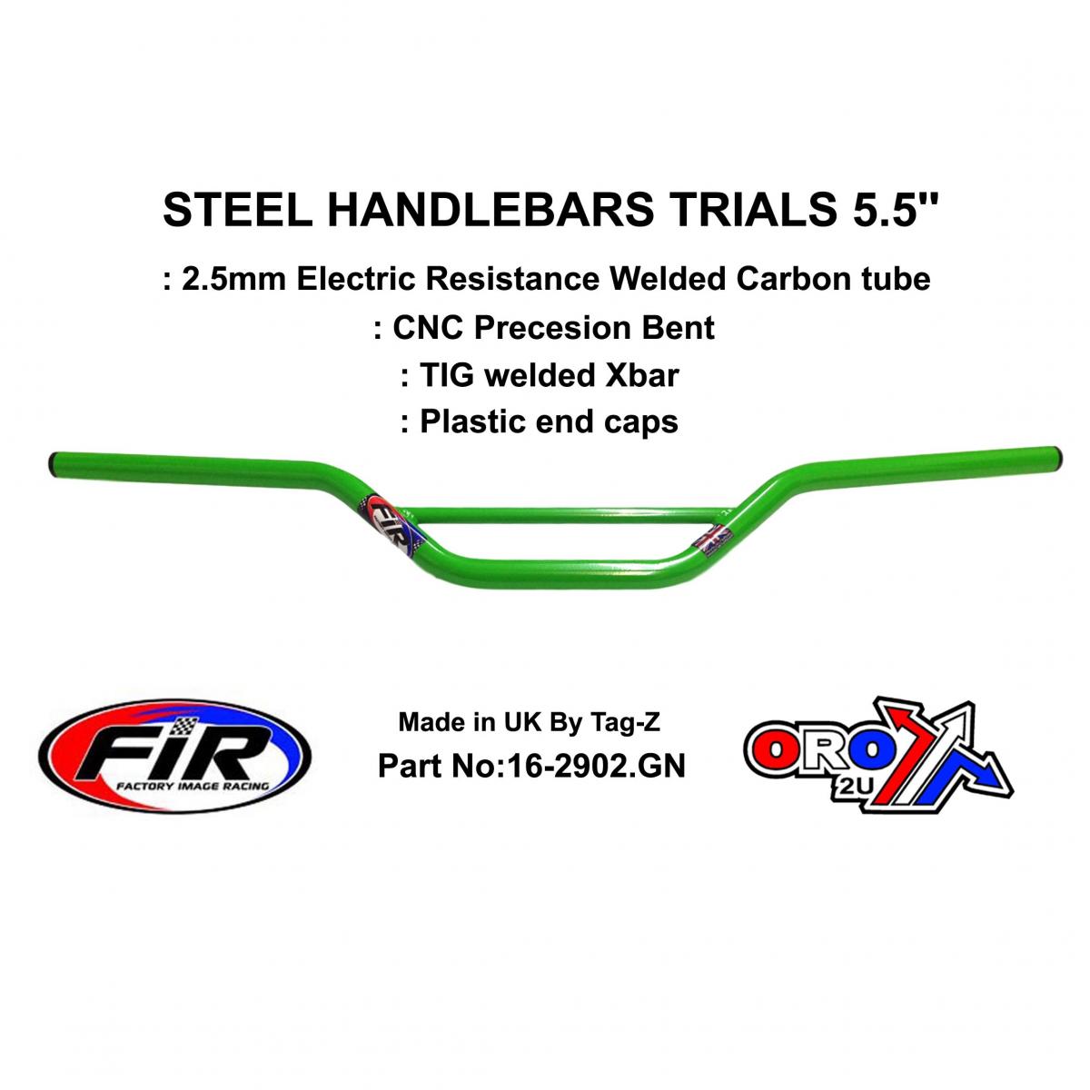 STEEL HANDLEBARS TRIALS 5.5'',  / GREEN 22mm 7/8, REF 48-735 / 735-01