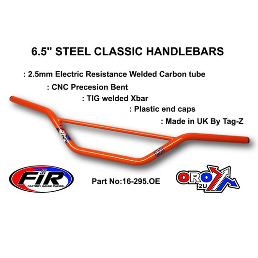 6.5" STEEL CLASSIC HANDLEBARS,  / ORANGE FULL GLOSS, Made in UK [TAG-Z]
