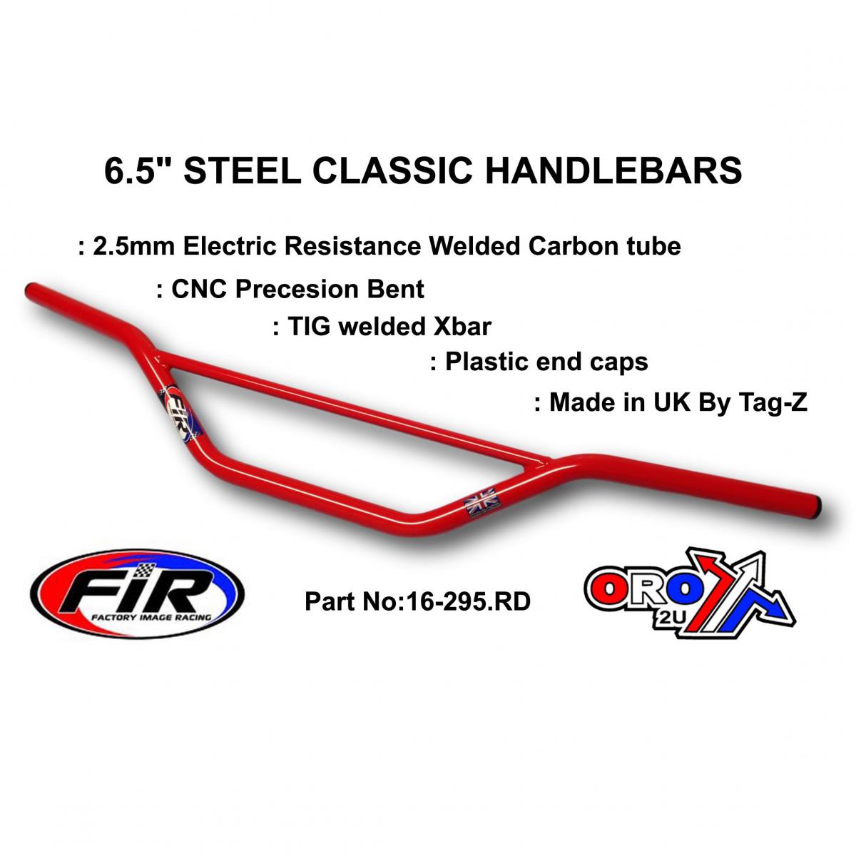 6.5" STEEL CLASSIC HANDLEBARS,  / RED FULL GLOSS, Made in UK [TAG-Z]