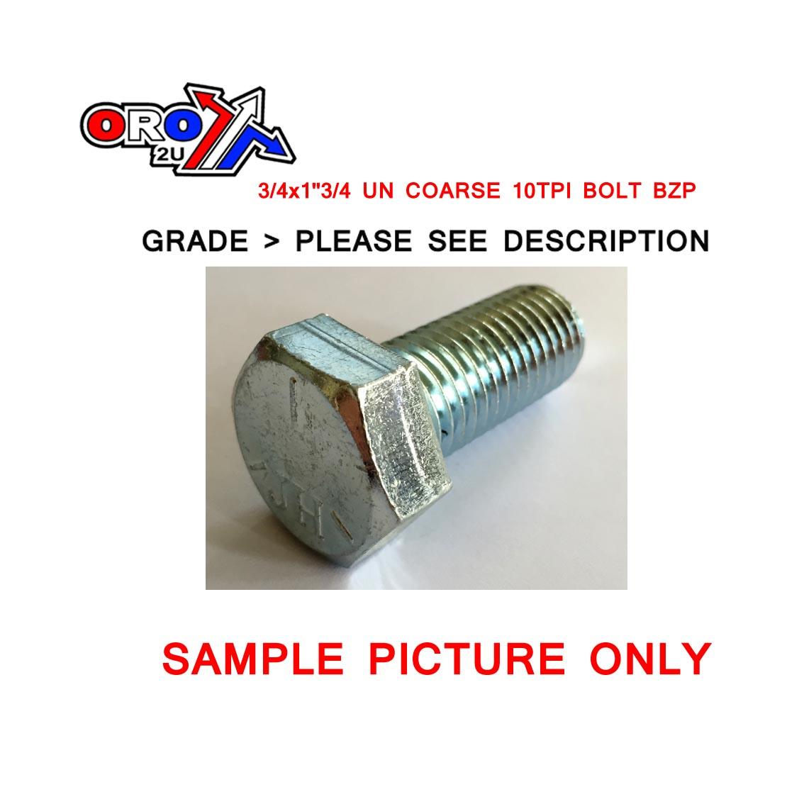 3/4x1''3/4 UNC 10TPI BOLT BZP EACH