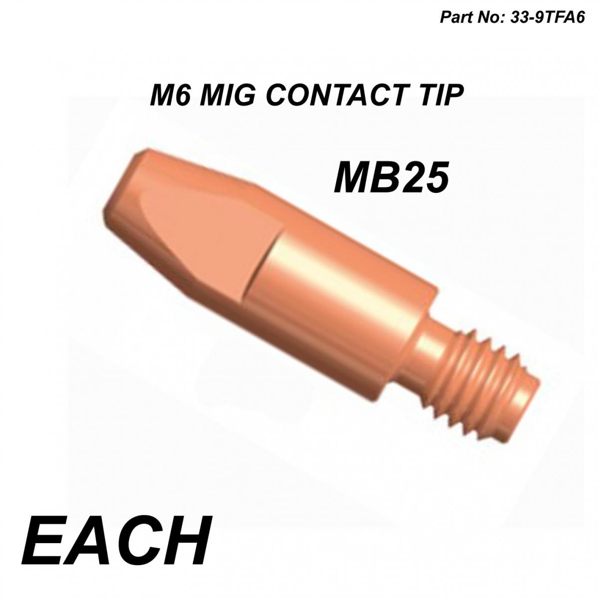 M6 MIG CONTACT TIP 0.80mm WIRE, 8mm OD HEAVY DUTY TIP MB25 (EACH)