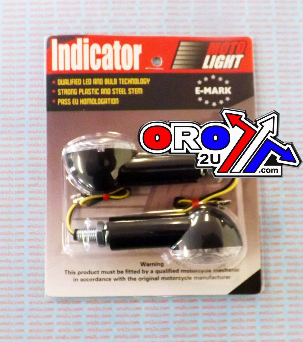 UNIVERSAL LED INDICATORS, CLEAR LENS, E MARKED,  SET/2, 40mm STEM