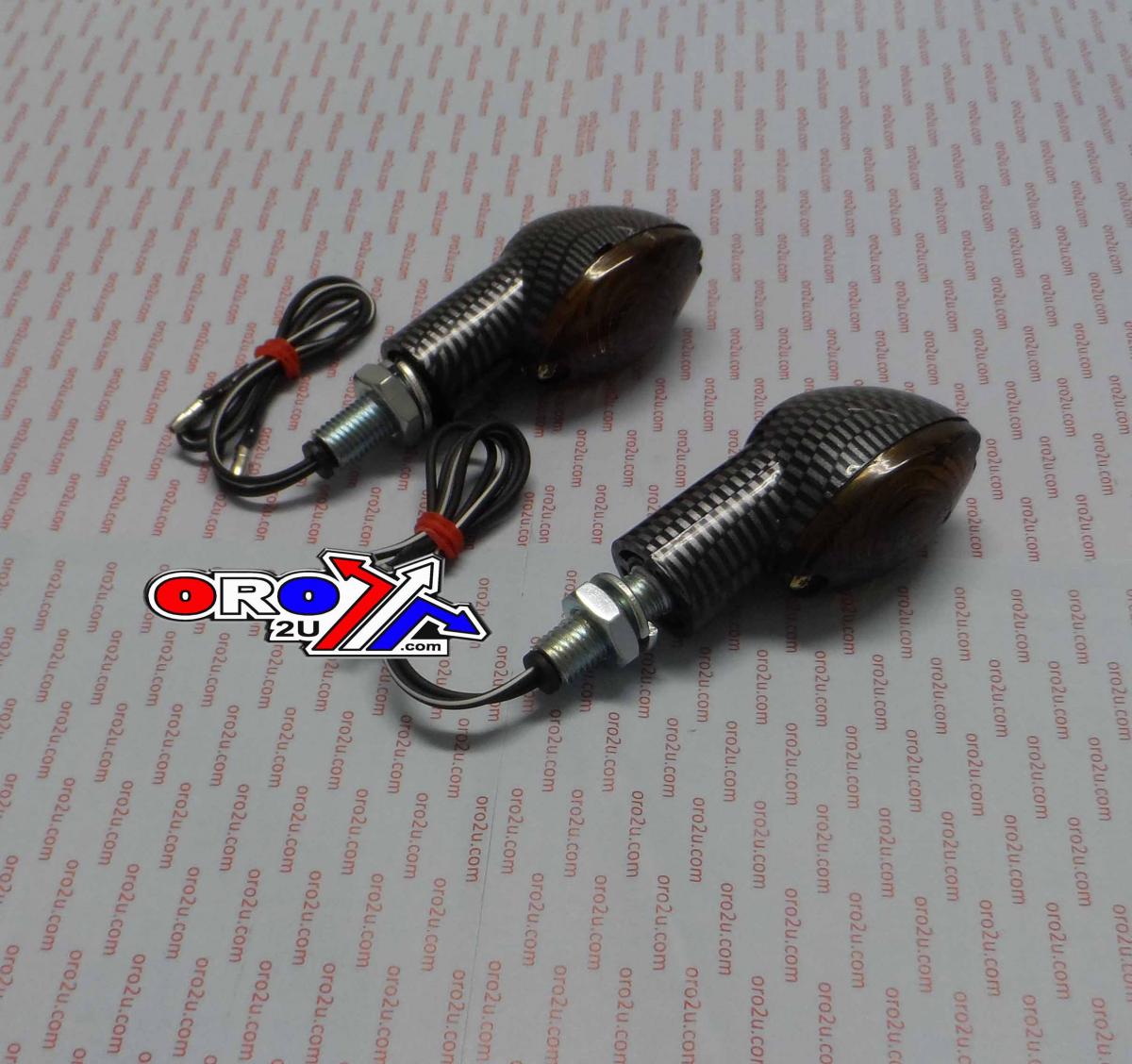 INDICATORS SMOKE LENS, 20mm STEM, SET/2 Carbon Effect, inc bulb, E marked