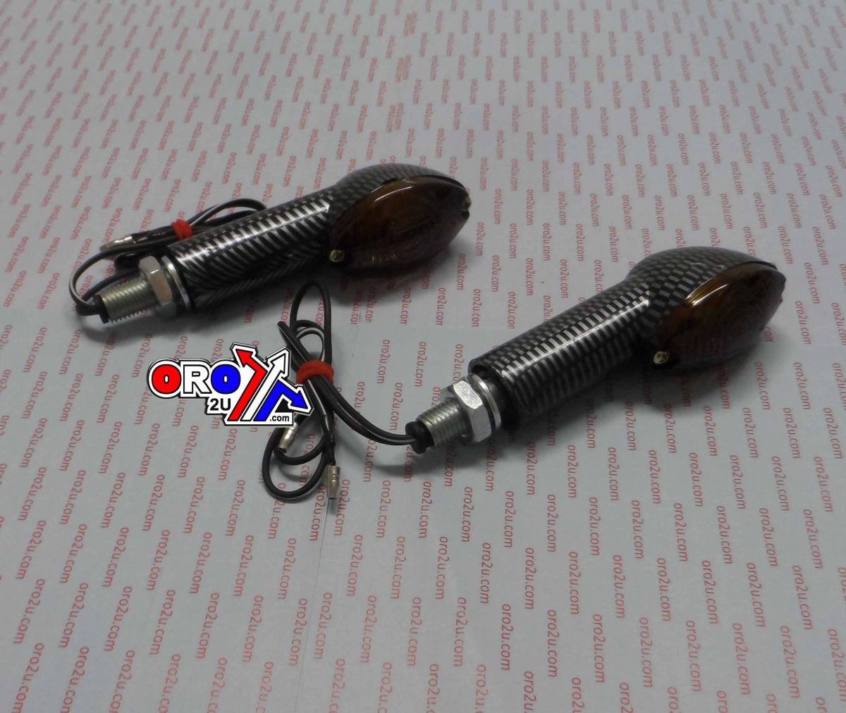 INDICATORS SMOKE LENS, 40mm STEM, SET/2 Carbon Effect, inc bulb, E marked