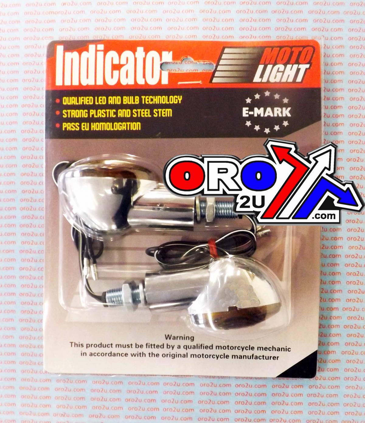 INDICATORS SMOKE LENS, 20mm STEM, SET/2 Chrome Effect, inc bulb, E marked