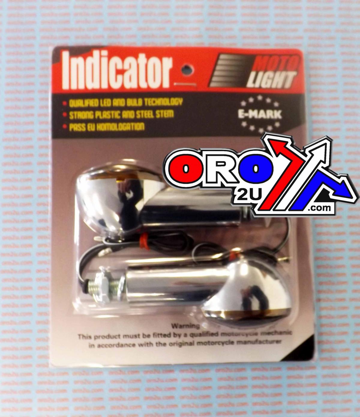 INDICATORS SMOKE LENS, 40mm STEM, SET/2 Chrome Effect, inc bulb, E marked
