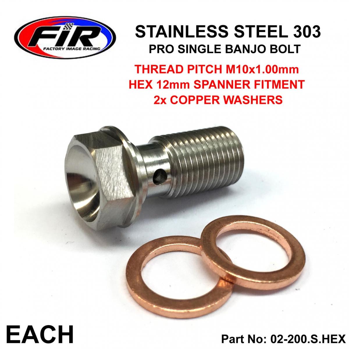 BANJO BOLT 10x1.00 STAINLESS, STAINLESS STEEL / CNC MADE,  / EACH