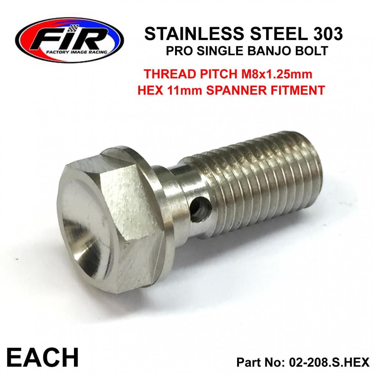 PRO BANJO BOLT M8x1.25 SS, STAINLESS STEEL / CNC MADE,  / EACH
