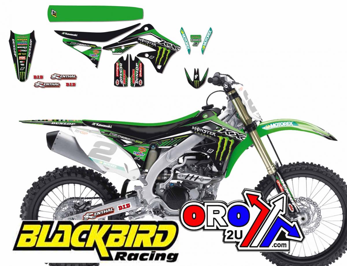 KAWASAKI KX-F450 2012-2015 MONSTER ENERGY FULL DECAL KIT, BLACKBIRD
