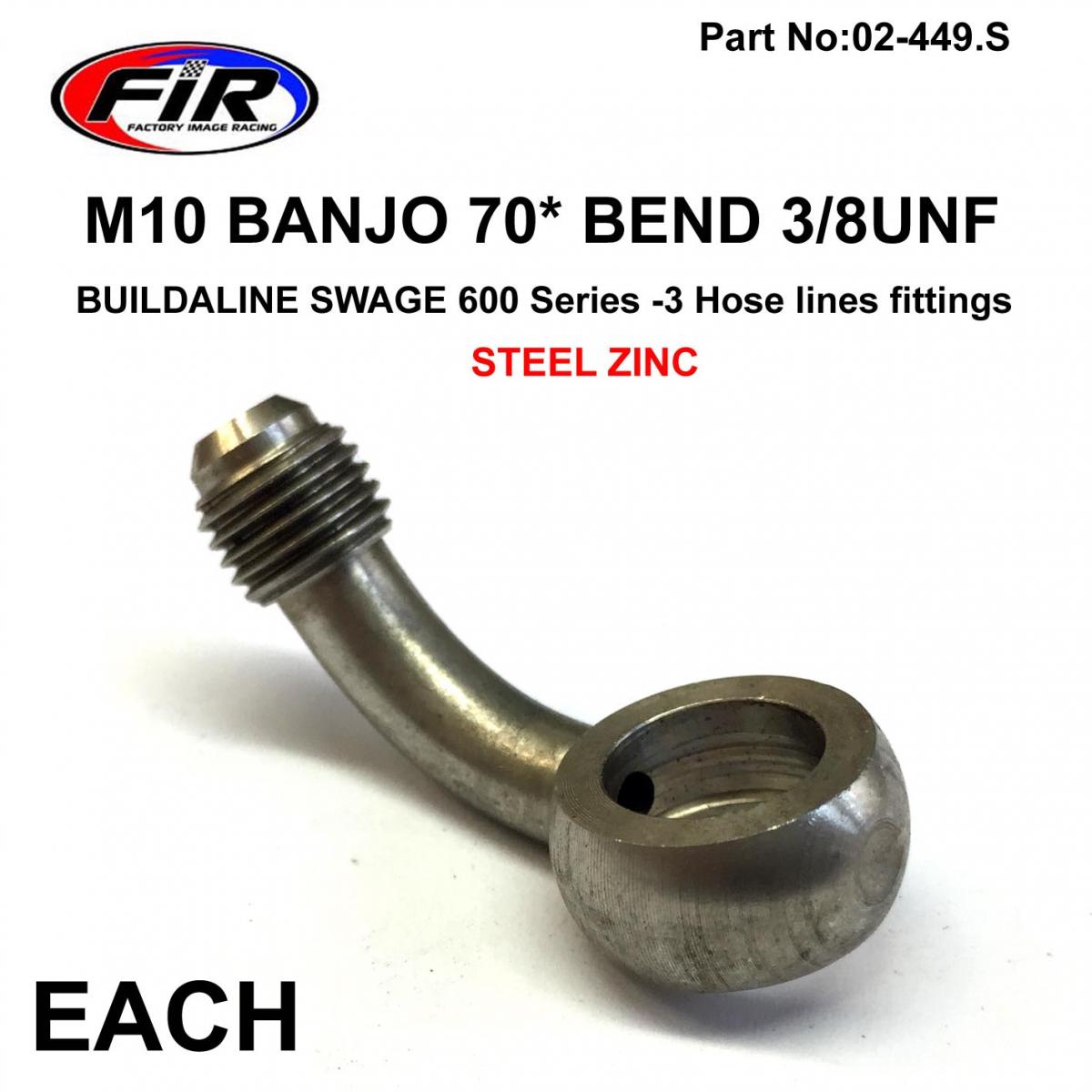 M10 BANJO 70* BEND 3/8UNF FR BUILDALINE SWAGE 600 Series -3  / STEEL ZINC