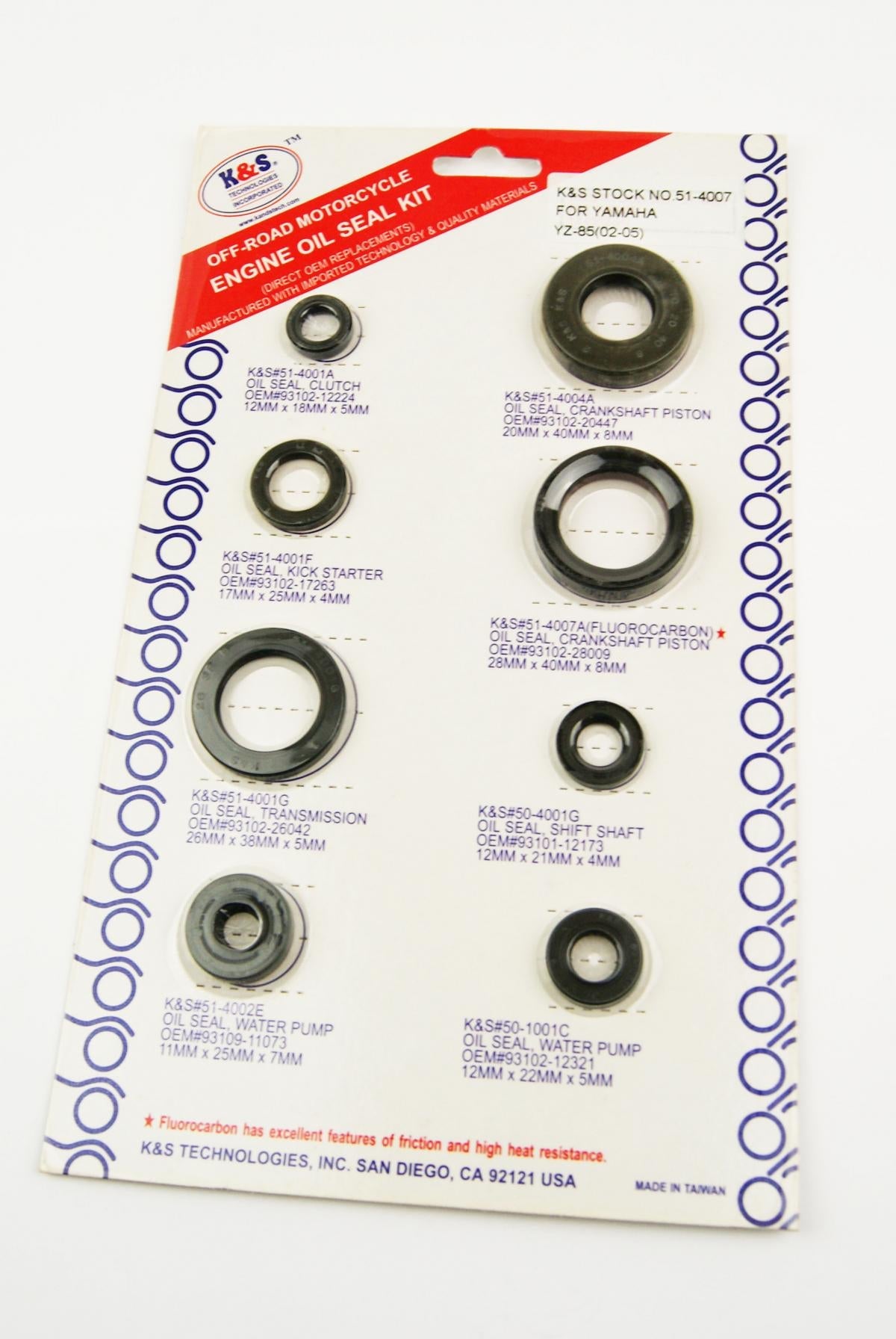 K&S ENGINE OIL SEAL SET YAMAHA YZ85 2002-2014, 8Pcs