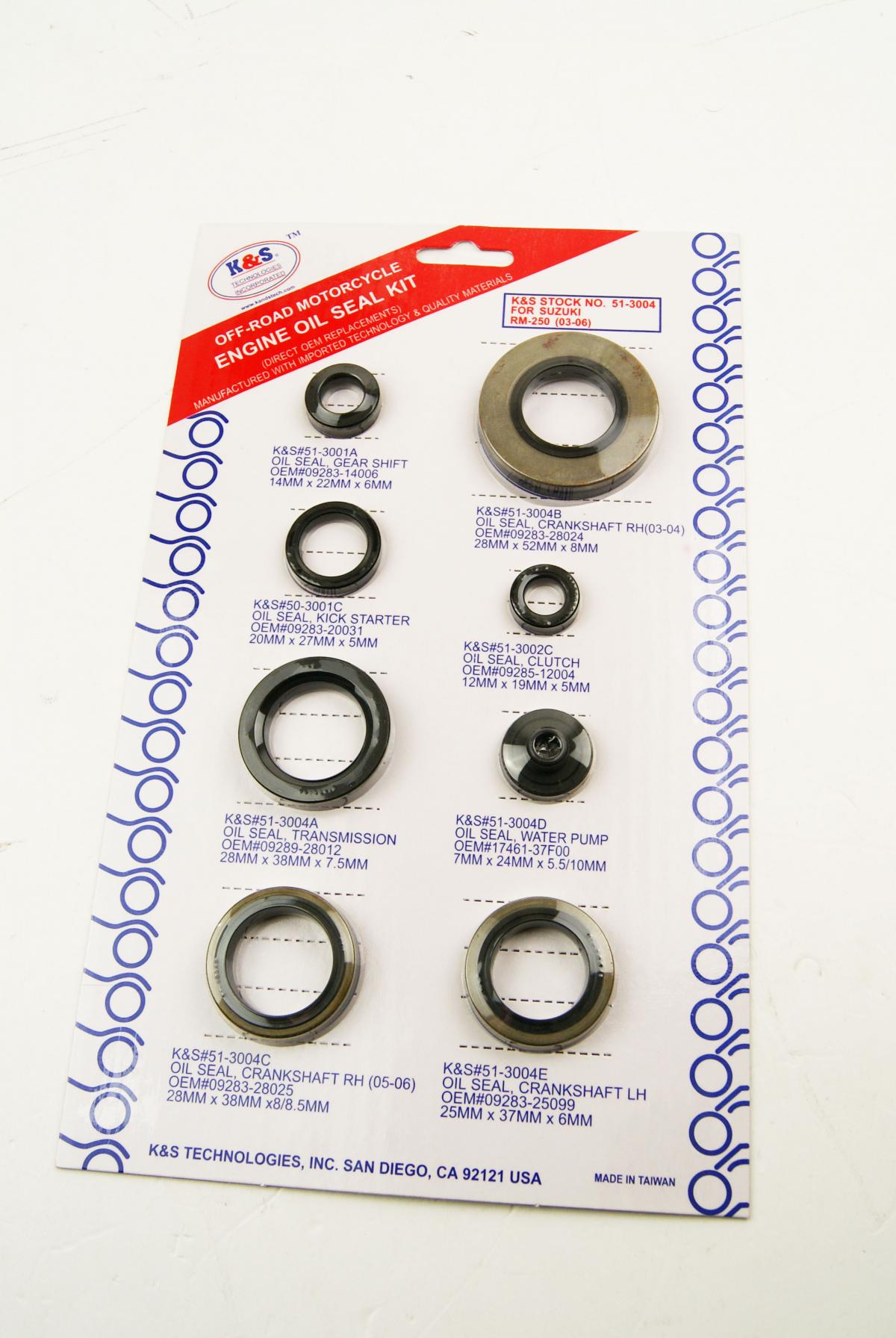 K&S ENGINE OIL SEAL SET SUZUKI RM250 2003-2008, 8Pcs