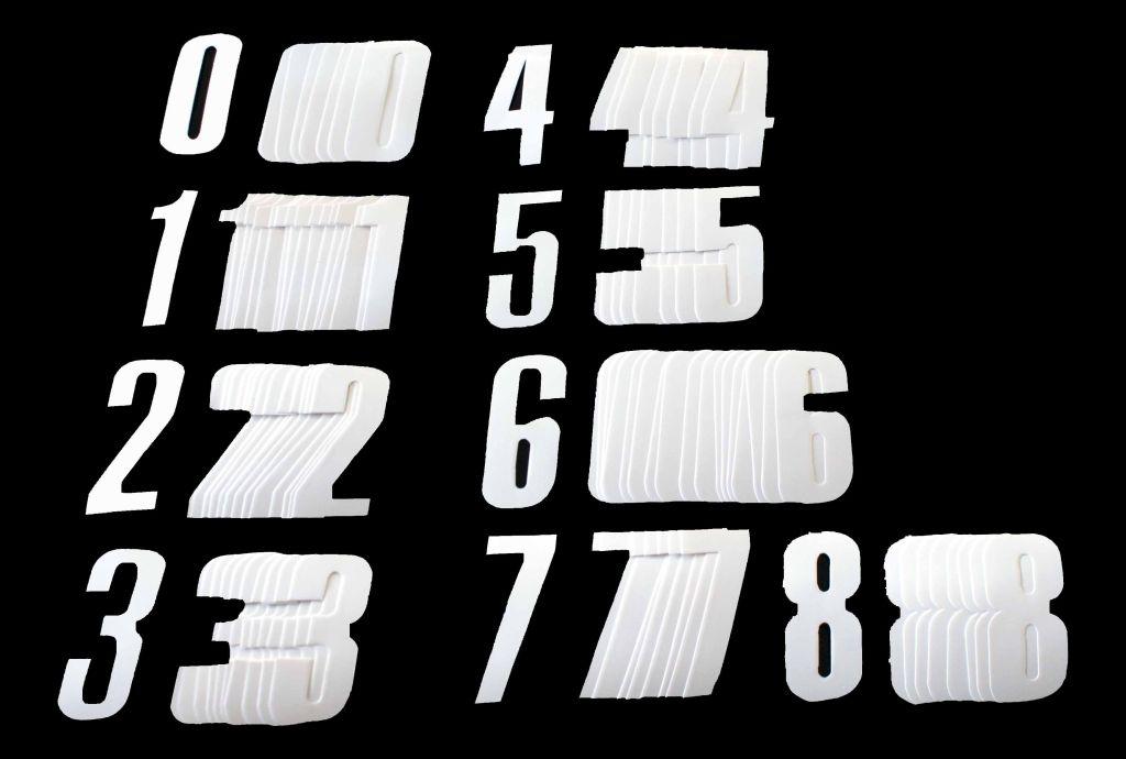 0-9 WHITE DECAL 11cm PK 108 NUMBERS