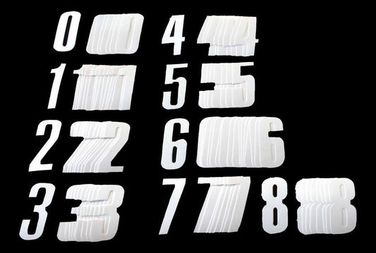0-9 WHITE DECAL 11cm PK 108 NUMBERS