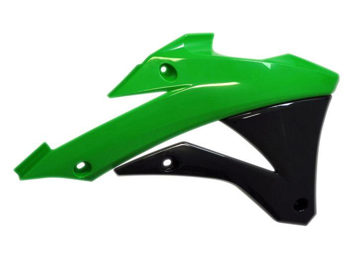 R-TECH GREEN/BLACK RADIATOR SCOOPS KAWASAKI KX85 2014-2024, KX112 2022-2024
