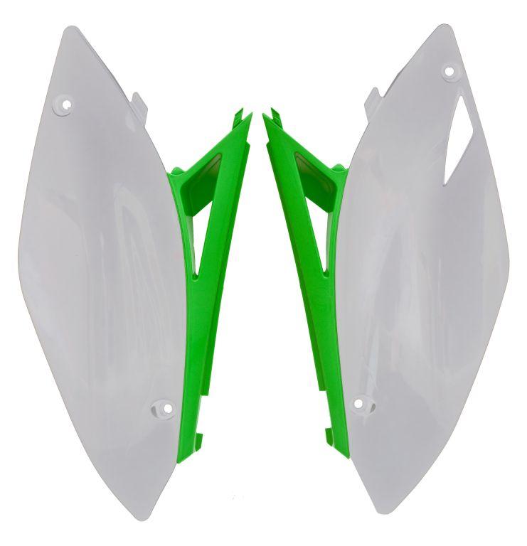 R-TECH WHITE/GREEN SIDE PANELS KAWASAKI KX250F 2009-2012, KX450F 2009-2011