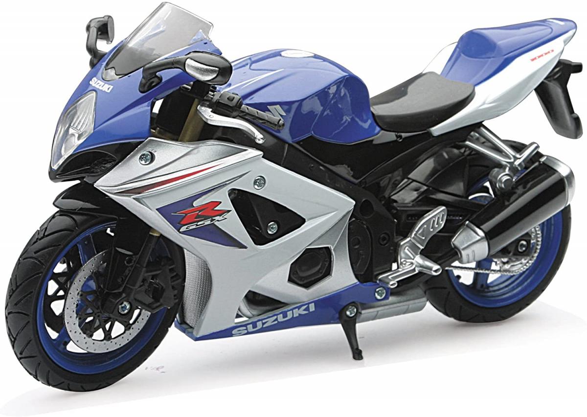NEWRAY DIE CAST MODEL SUZUKI GSX-R1000, 2008, BLUE AND SILVER, SCALE 1:12