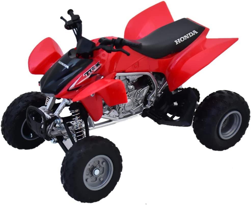 NEWRAY DIE CAST MODEL HONDA TRX450R, RED AND BLACK, SCALE 1:12
