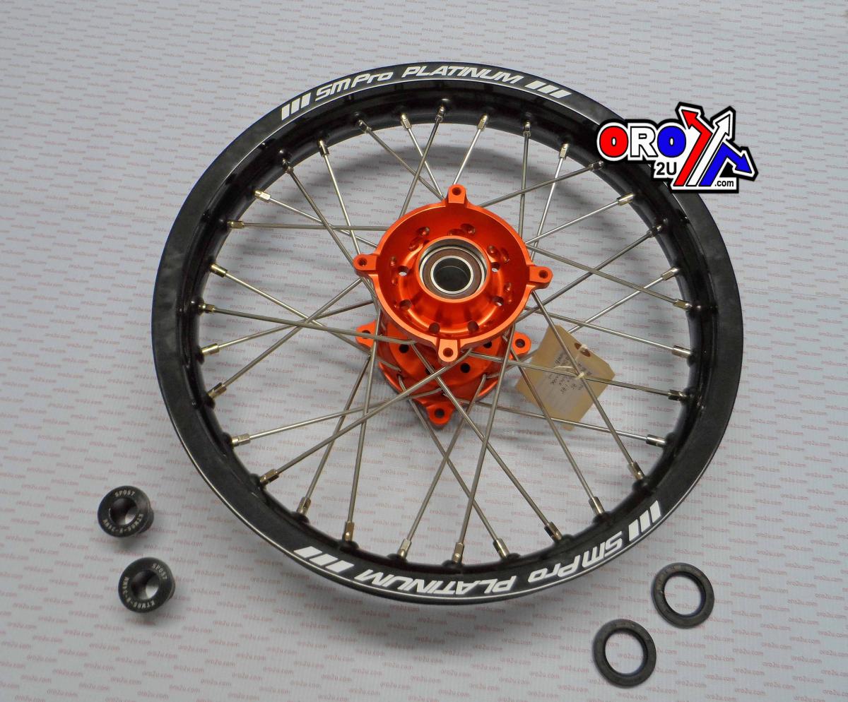 SM PRO 16x1.85 REAR WHEEL BLACK RIM, ORANGE HUB KTM SX85