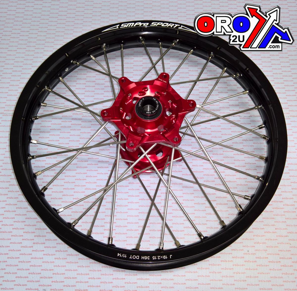 SM PRO 19x1.85 REAR WHEEL BLACK RIM, RED HUB HONDA CRF250R 14-23, CRF450R 13-23
