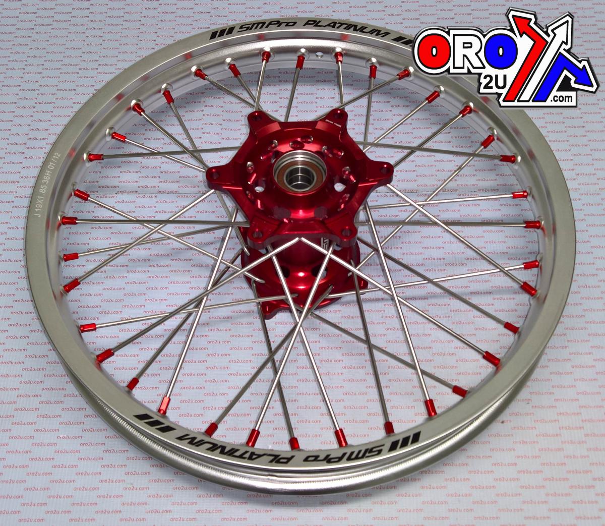 SM PRO 19x1.85 REAR WHEEL SILVER RIM, RED HUB HONDA CRF250R 14-23, CRF450R 13-23