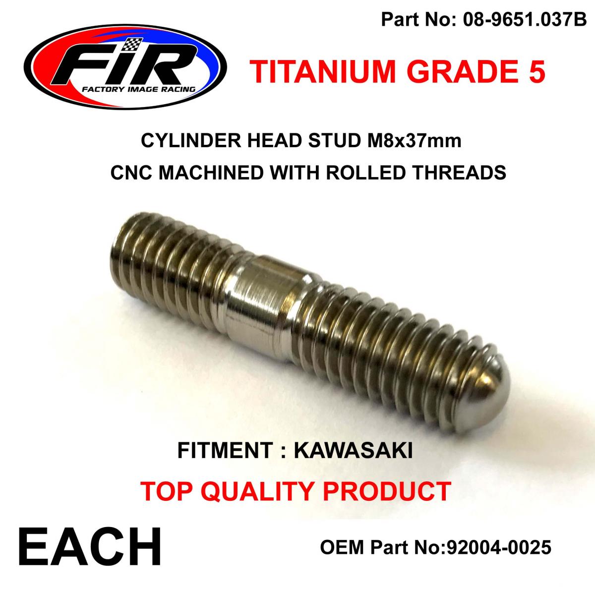 TITANIUM G5 EXHAUST STUD M8x37mm (B) EACH, KAWASAKI KX250F 07-23, KX450F 08-23