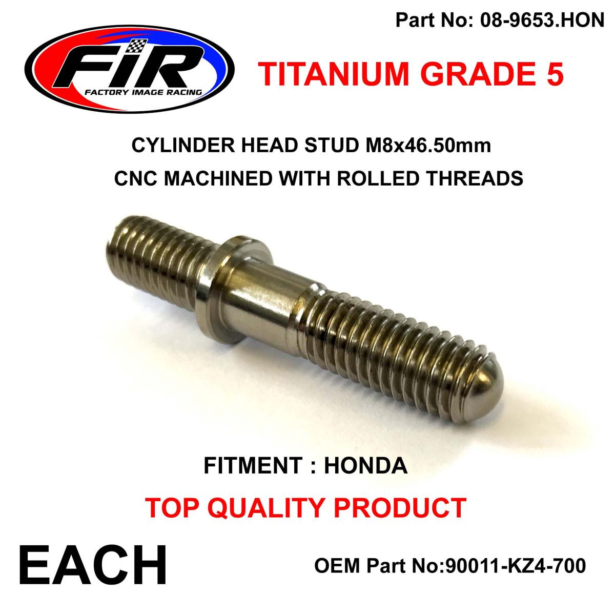 TITANIUM G5 HEAD STUD M8x46.50mm EACH, HONDA 90011-KZ4-700 CR125 90-07