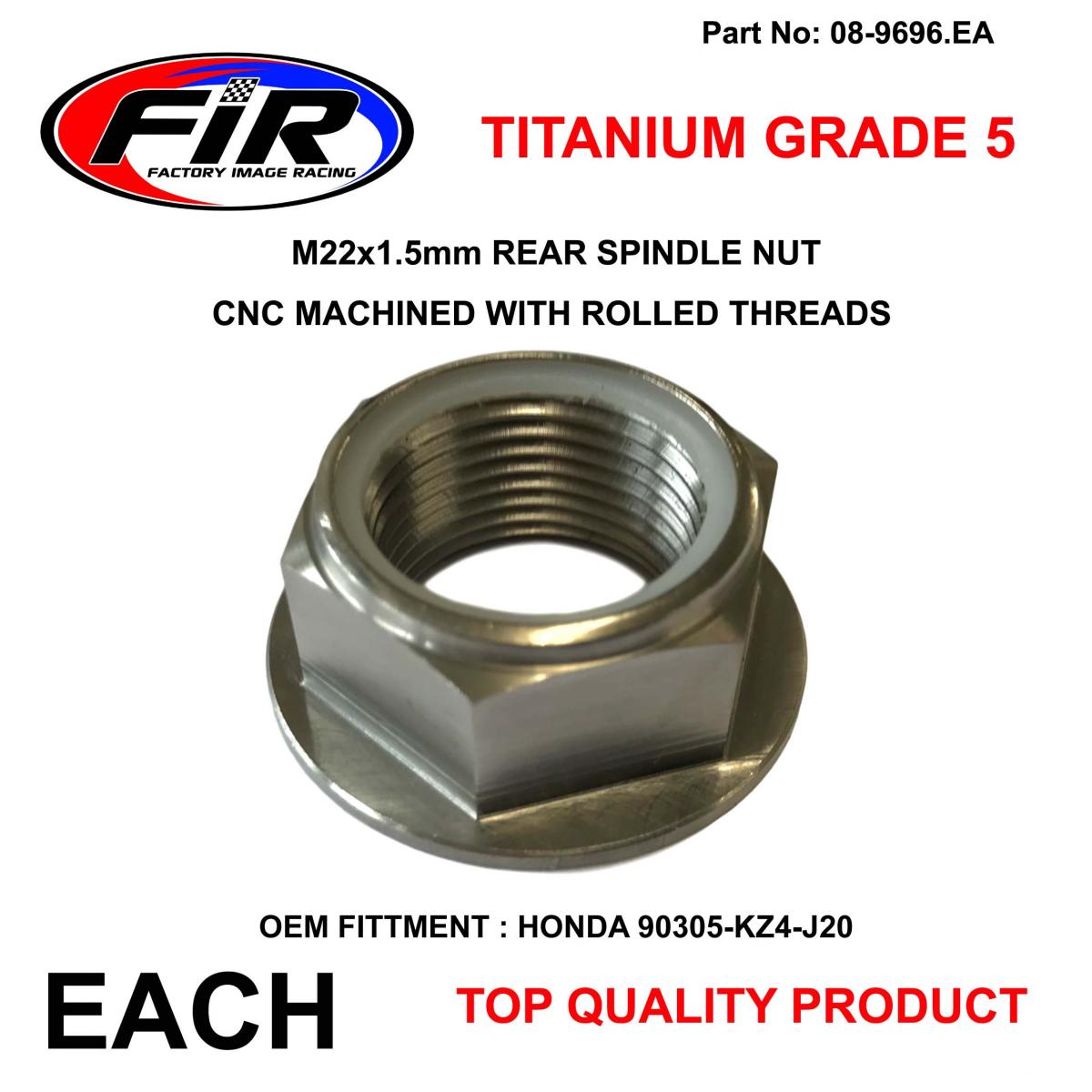 HONDA REAR SPINDLE NUT M22x1.5, TITANIUM GRADE 5 / , OEM REF: 90305-KZ4-J20