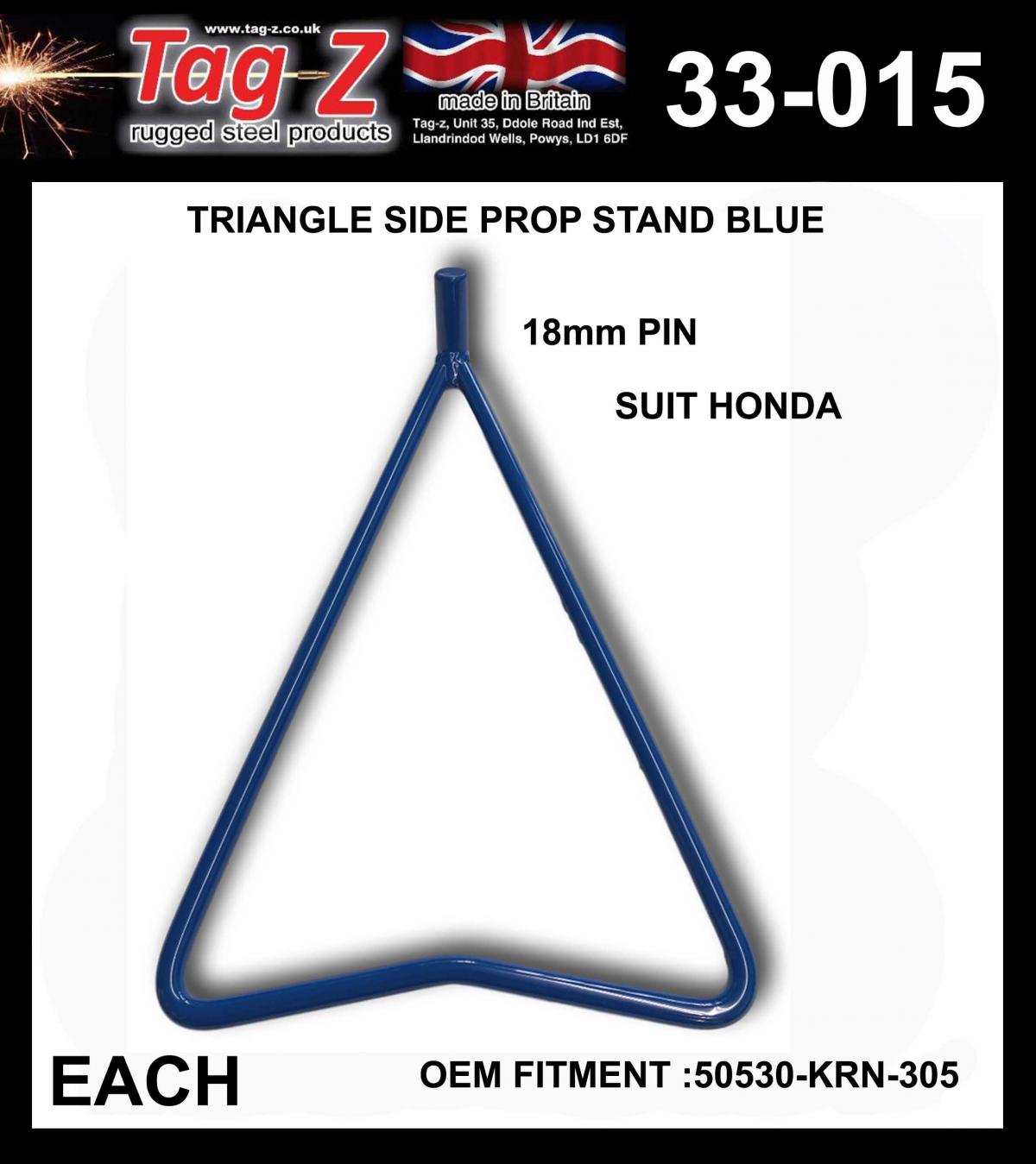 TRIANGLE SIDE PROP STAND BLUE, HONDA FOR 18mm OR BIGGER REAR SPINDLES