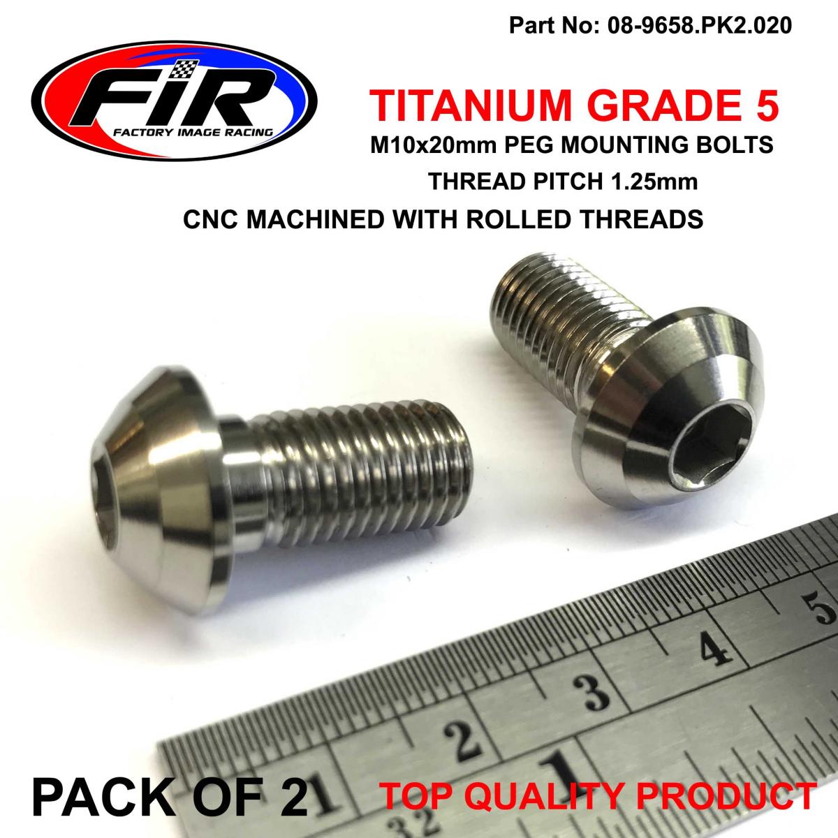 TITANIUM GR5 M10x1.25x20mm PK2, YAM KAW PEG MOUNT BOLTS, 90149-10033, 92150-1255