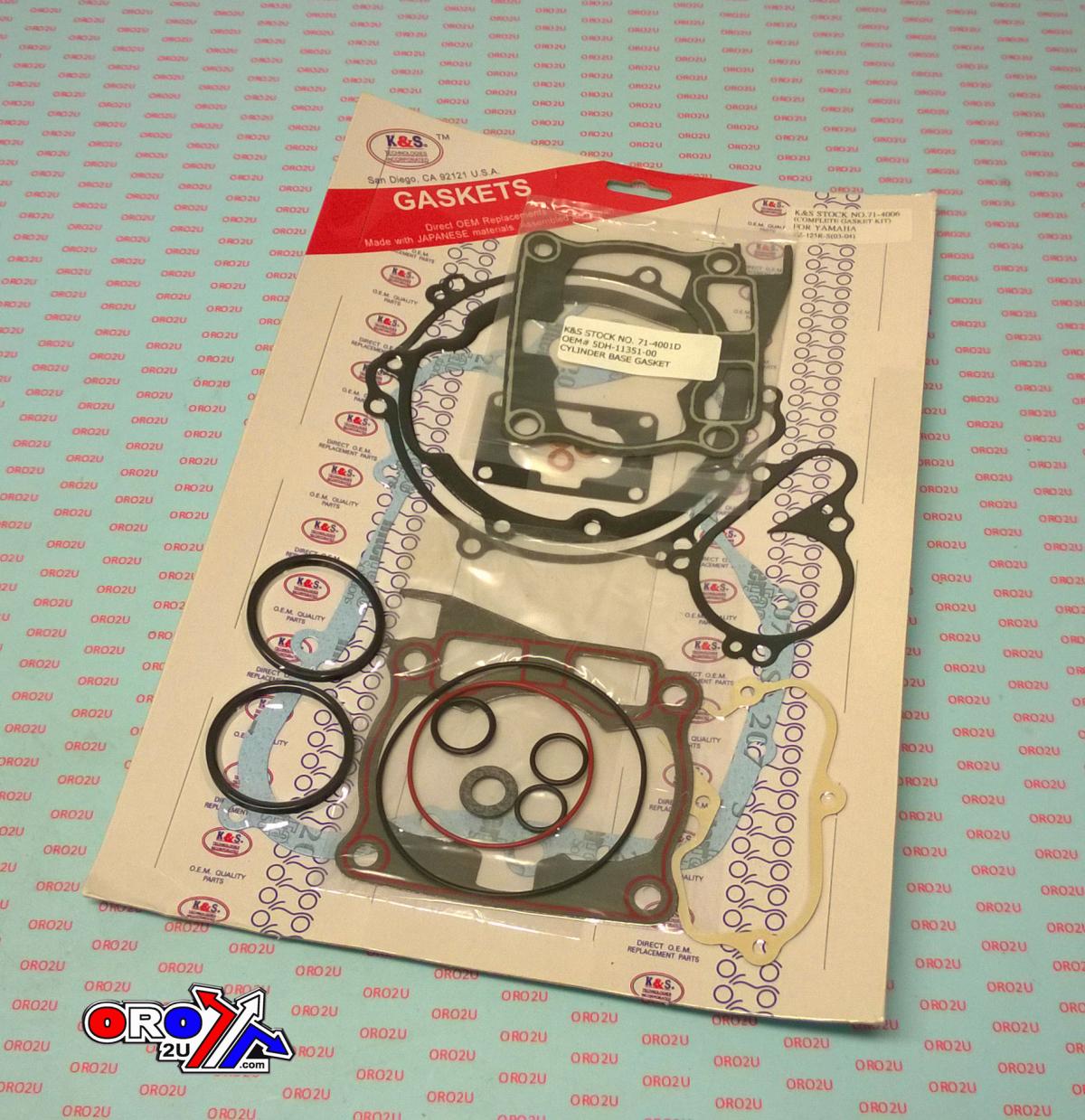 GASKET FULL SET YAMAHA YZ125 03-04, K&S 71-4006, INCLUDES OEM PAPER BASE GASKET