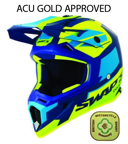 SWAP'S MX HELMET XL 62 BLUE/YELLOW, !! ACU GOLD APPROVED !!