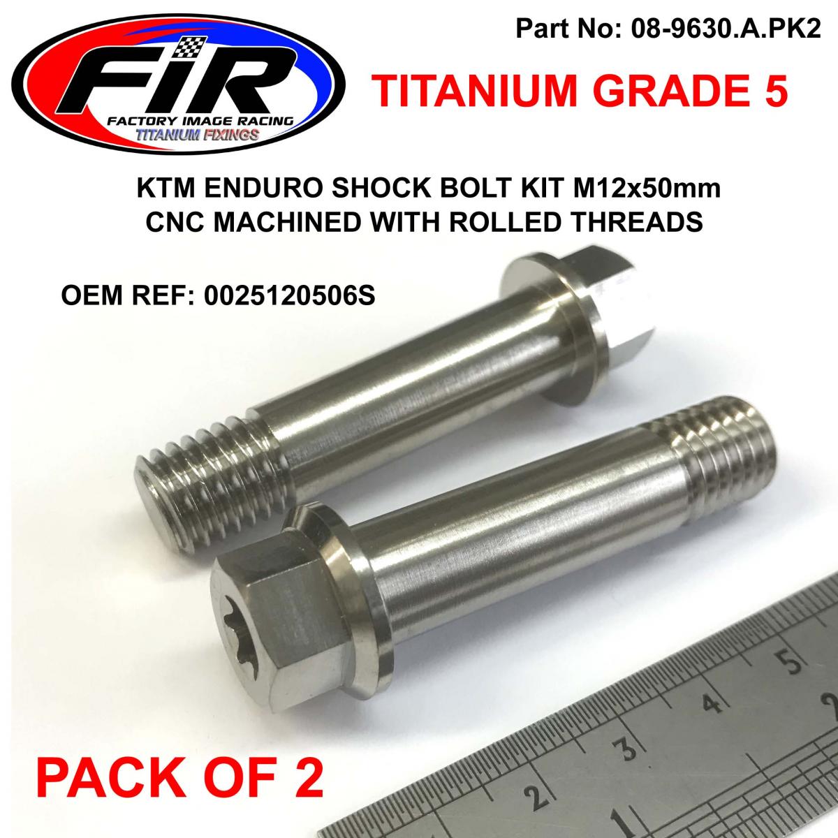 TITANIUM GR5 M12x50 BOLTS KTM, SHOCK BOLT KIT PACK OF 2, KTM HUSQ 0025120506S