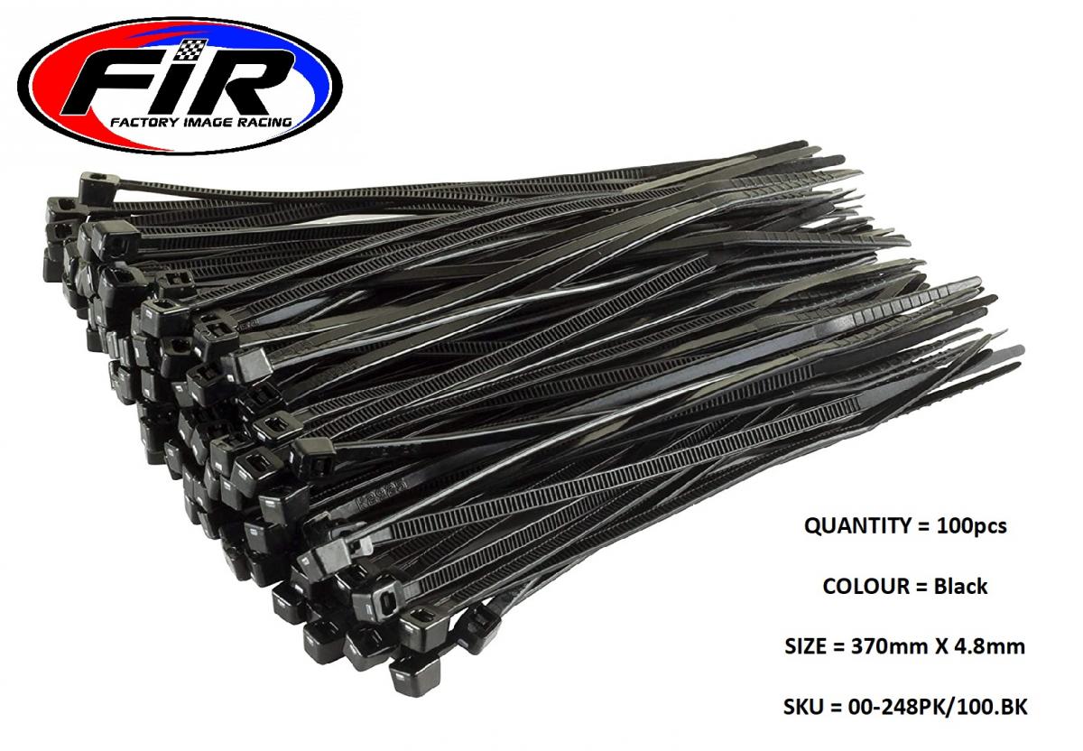 NYLON CABLE ZIP TIES - BLACK, 370mm x 4.8mm - PACK OF 100