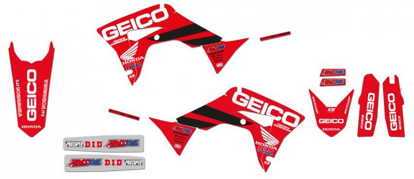 HONDA CRF250R 2018-2021, CRF450R 2017-2020 GEICO TEAM DECAL KIT, BLACKBIRD