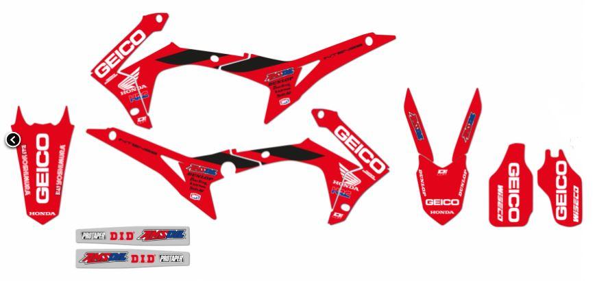 HONDA CRF250R 2014-2017, CRF450R 2013-2016 GEICO TEAM DECAL KIT, BLACKBIRD